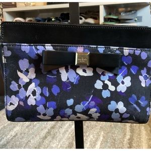 Kate Spade black floral purple and blue canvas crossbody